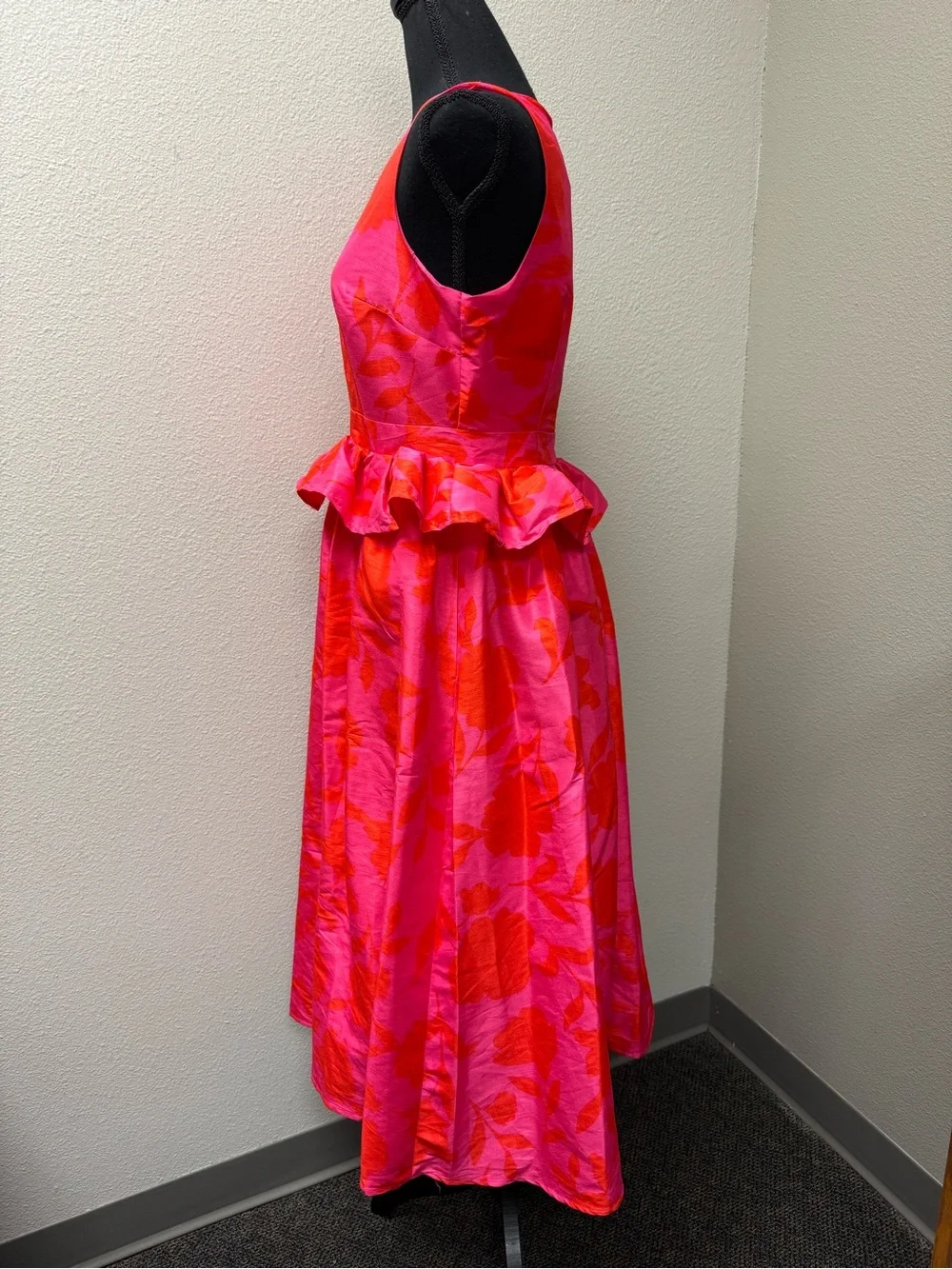 NWT Kate Spade x Target Rose Peplum Midi Dress Pink Red Floral Size 4 Pockets